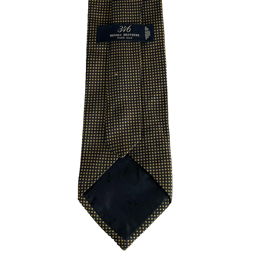 Brooks Brothers 346 Men's Tie Pure Silk Blue and Gold Geometric